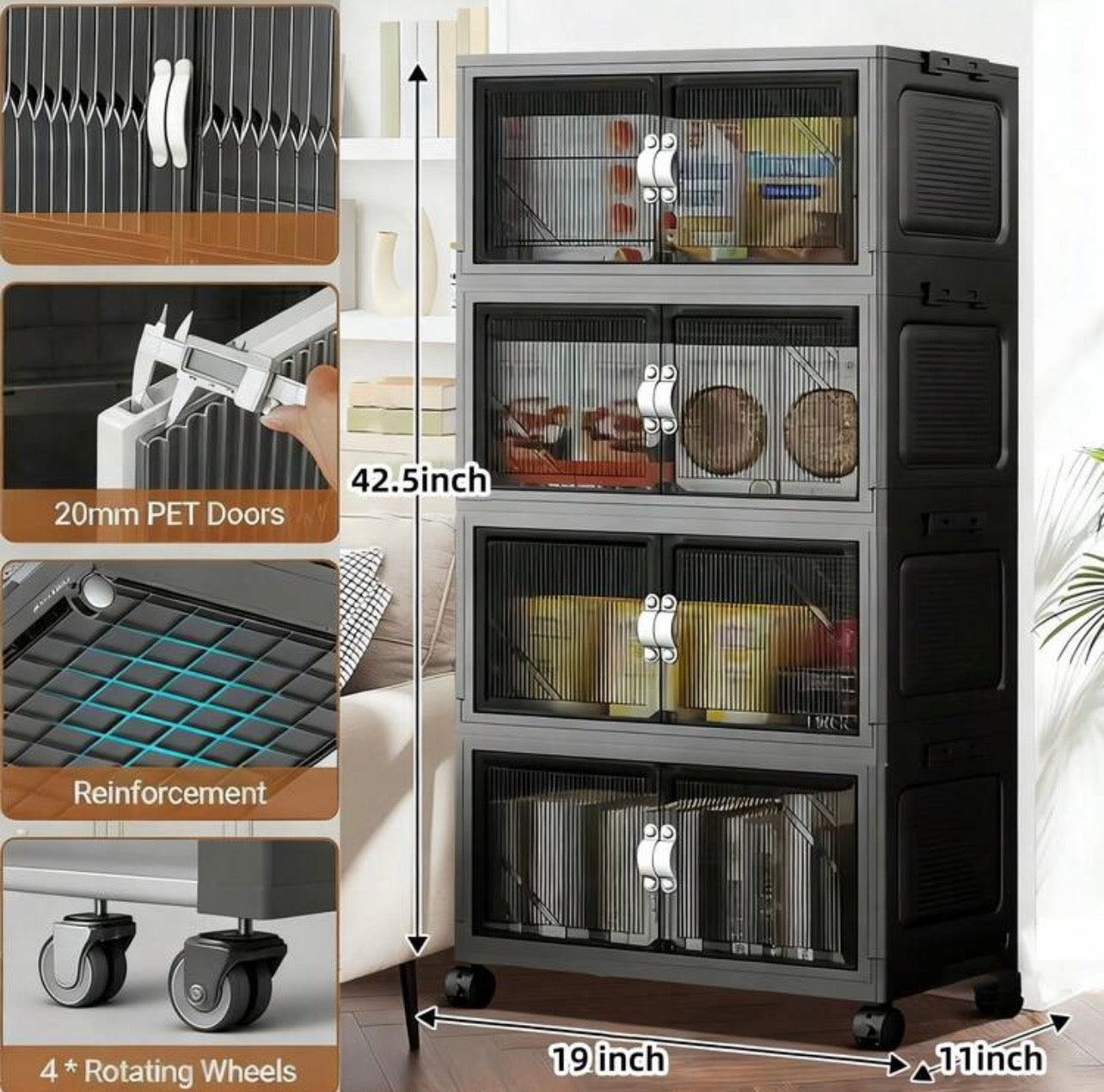 TidyLiving™ Extra Large Foldable Storage Cabinet – Stackable Organizer with Doors & Wheels