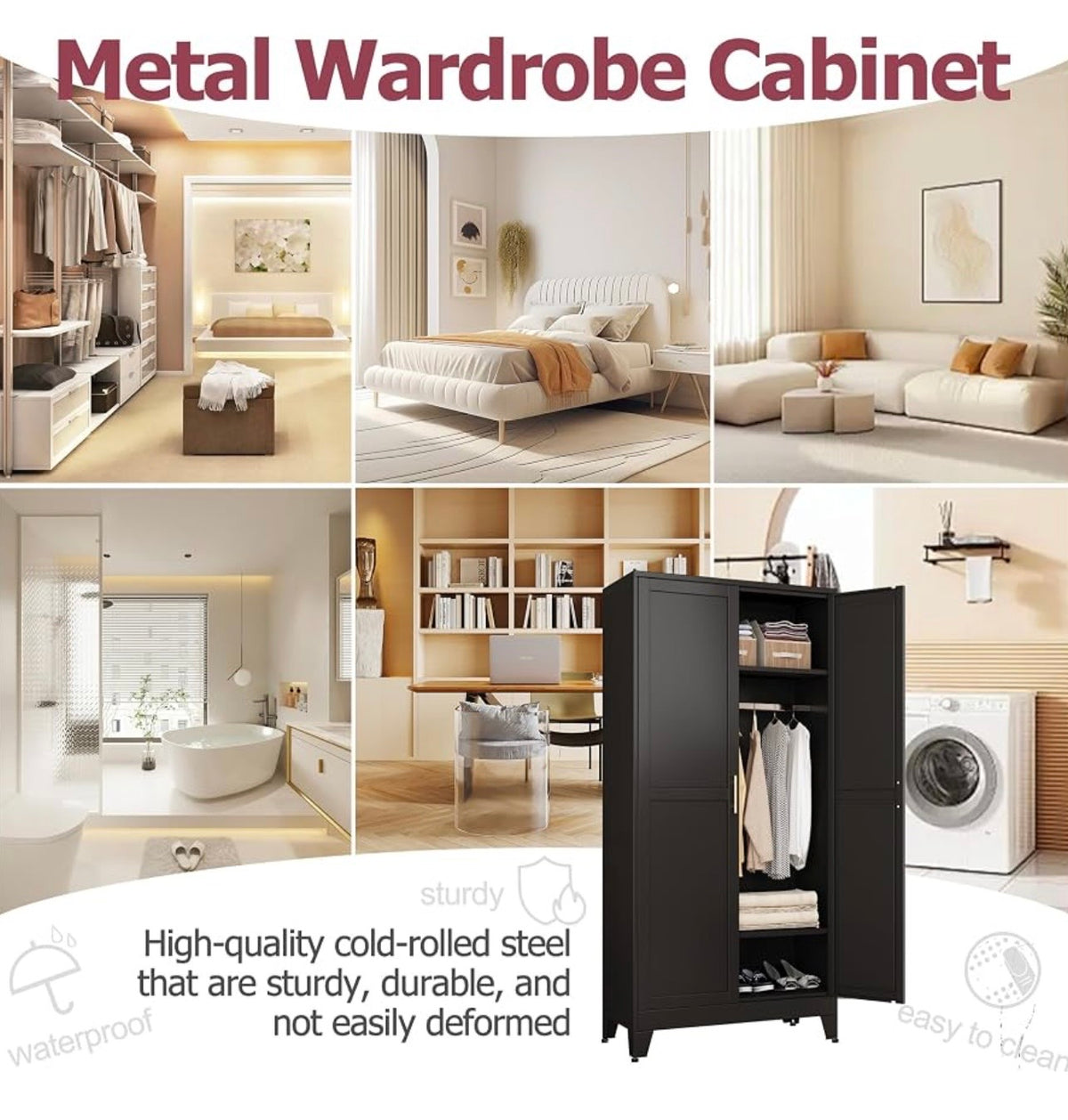 TidyLiving™ Aurelia 71” Freestanding Wardrobe with Adjustable Shelving & Hanging Rail