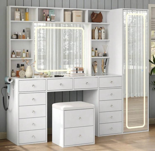 TidyLiving™ Luxury LED Makeup Vanity with Full-Length Mirror & Storage