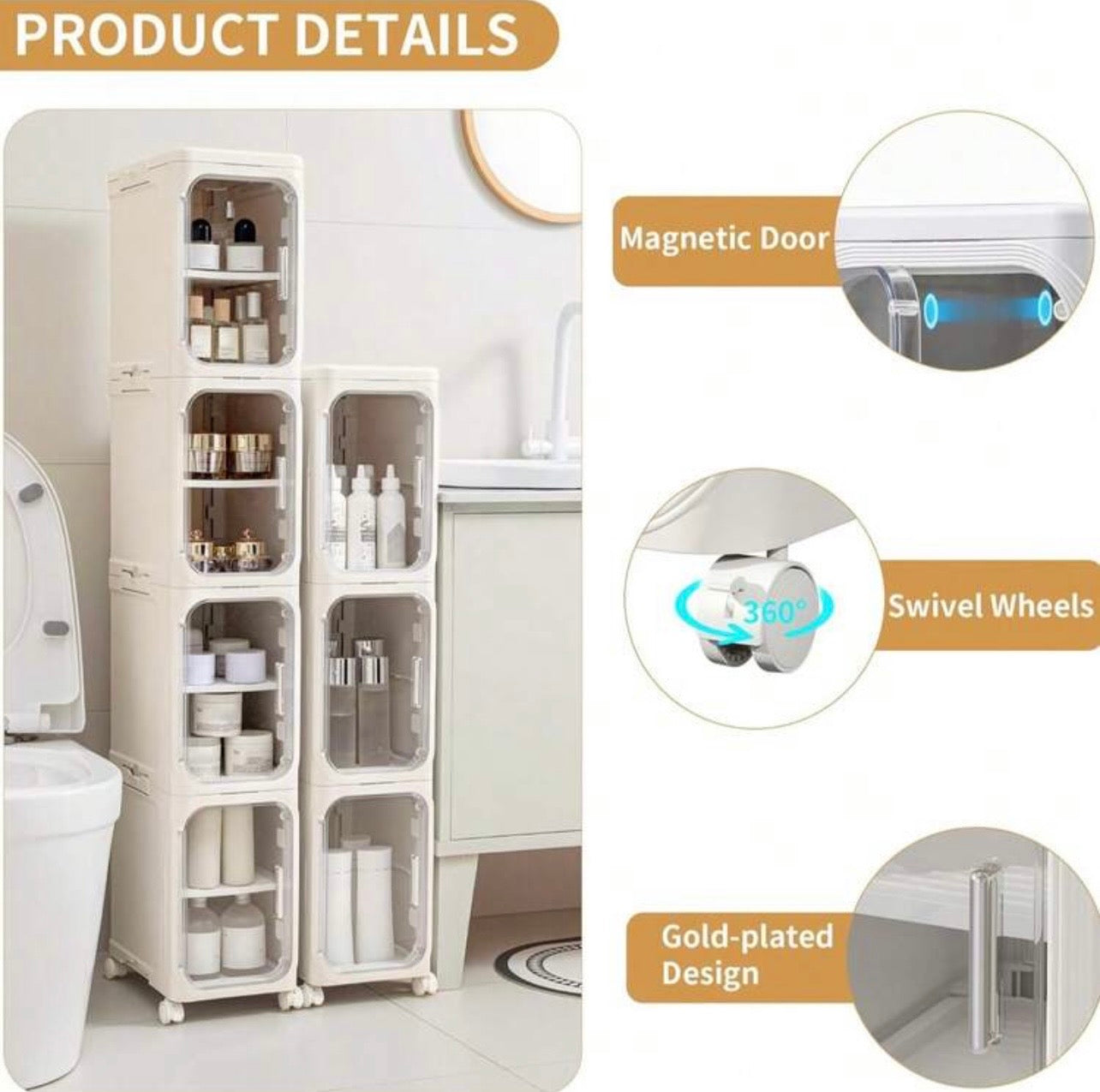 TidyLiving™ 4-Tier Slim Storage Cabinet with Clear Doors & Wheels