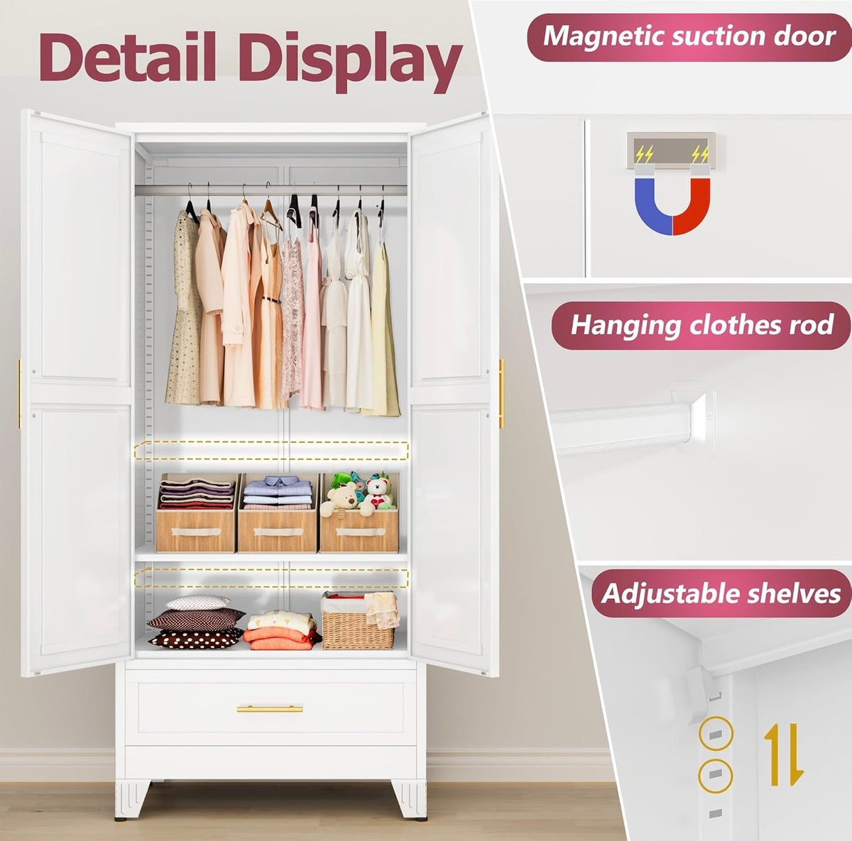 TidyLiving™ Aurelia 71” Freestanding Wardrobe with Adjustable Shelving & Hanging Rail