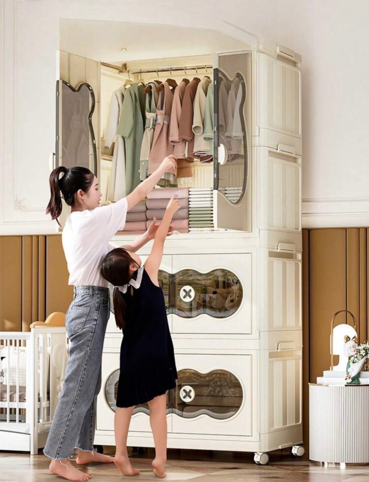TidyLiving™ Foldable Kids Wardrobe Closet with Storage Cabinets & Hanging Organizer