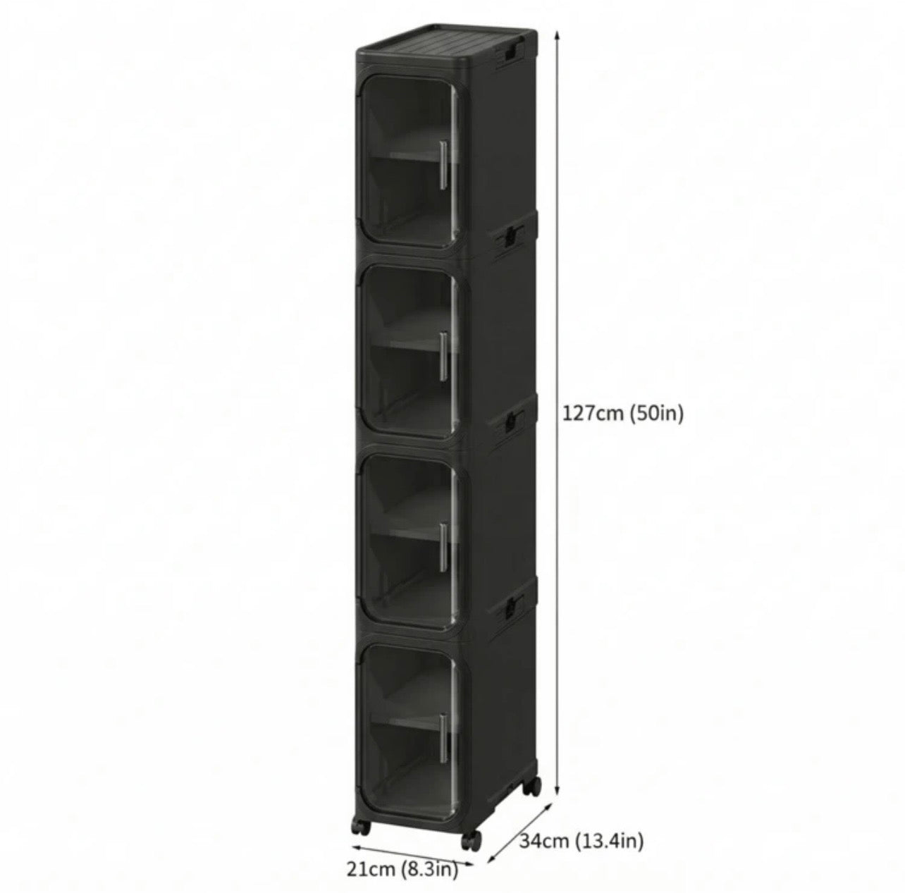 TidyLiving™ 4-Tier Slim Storage Cabinet with Clear Doors & Wheels