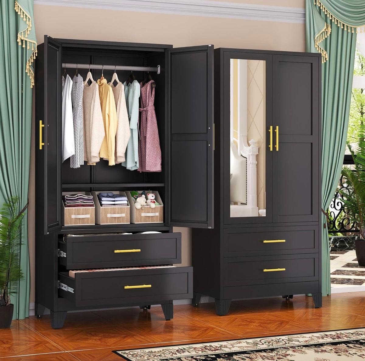 TidyLiving™ Aurelia 71” Freestanding Wardrobe with Adjustable Shelving & Hanging Rail