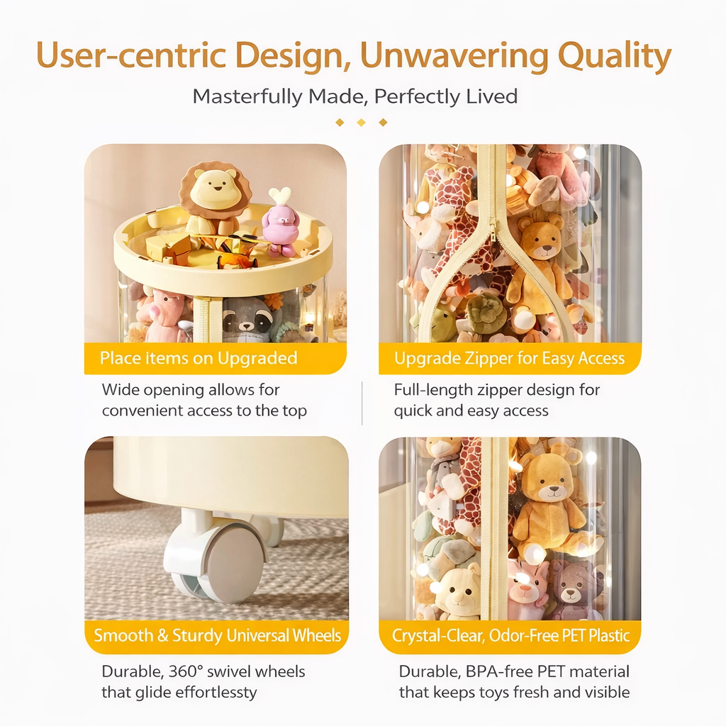 TidyLiving™ Clear Plush Toy Storage Organizer Tower – Designed for Easy Access & Modern Living