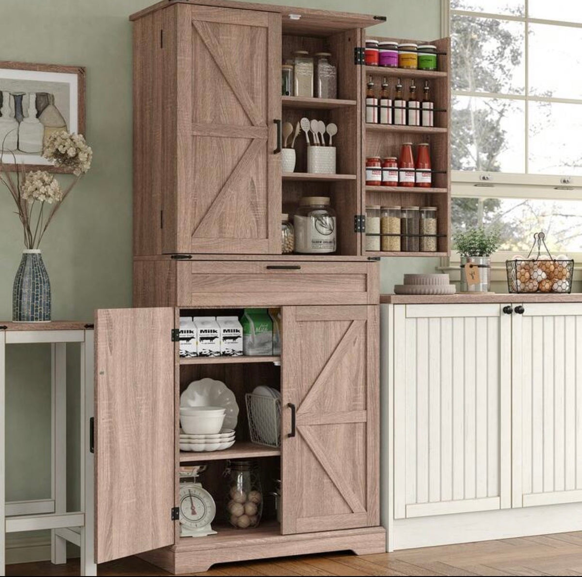 TidyLiving™ 72" Grand Pantry Storage Cabinet with 8 Door Shelves & Drawer