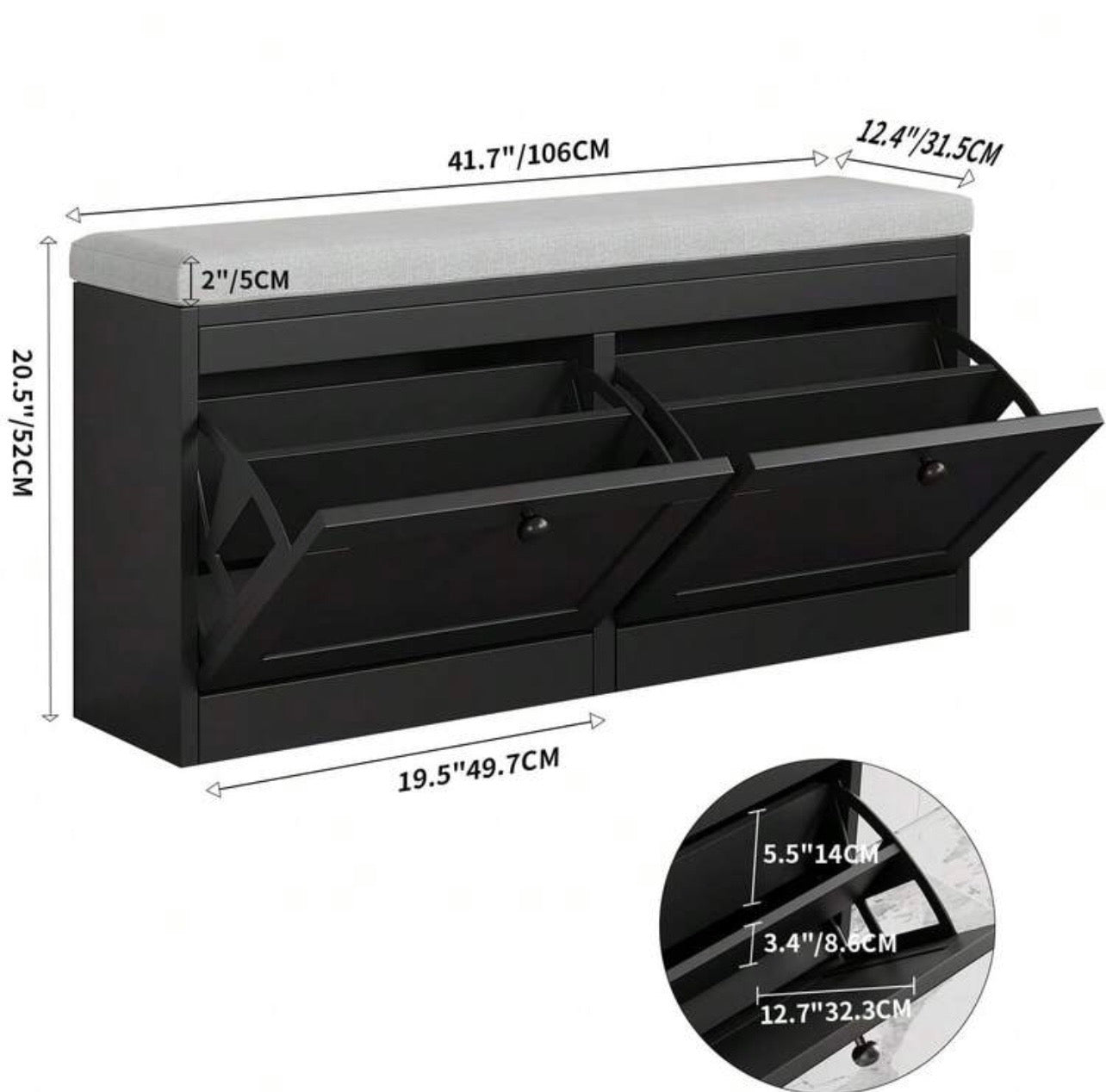 TidyLiving™ Shoe Storage Bench with Cushion & Hidden Flip-Drawer Cabinet