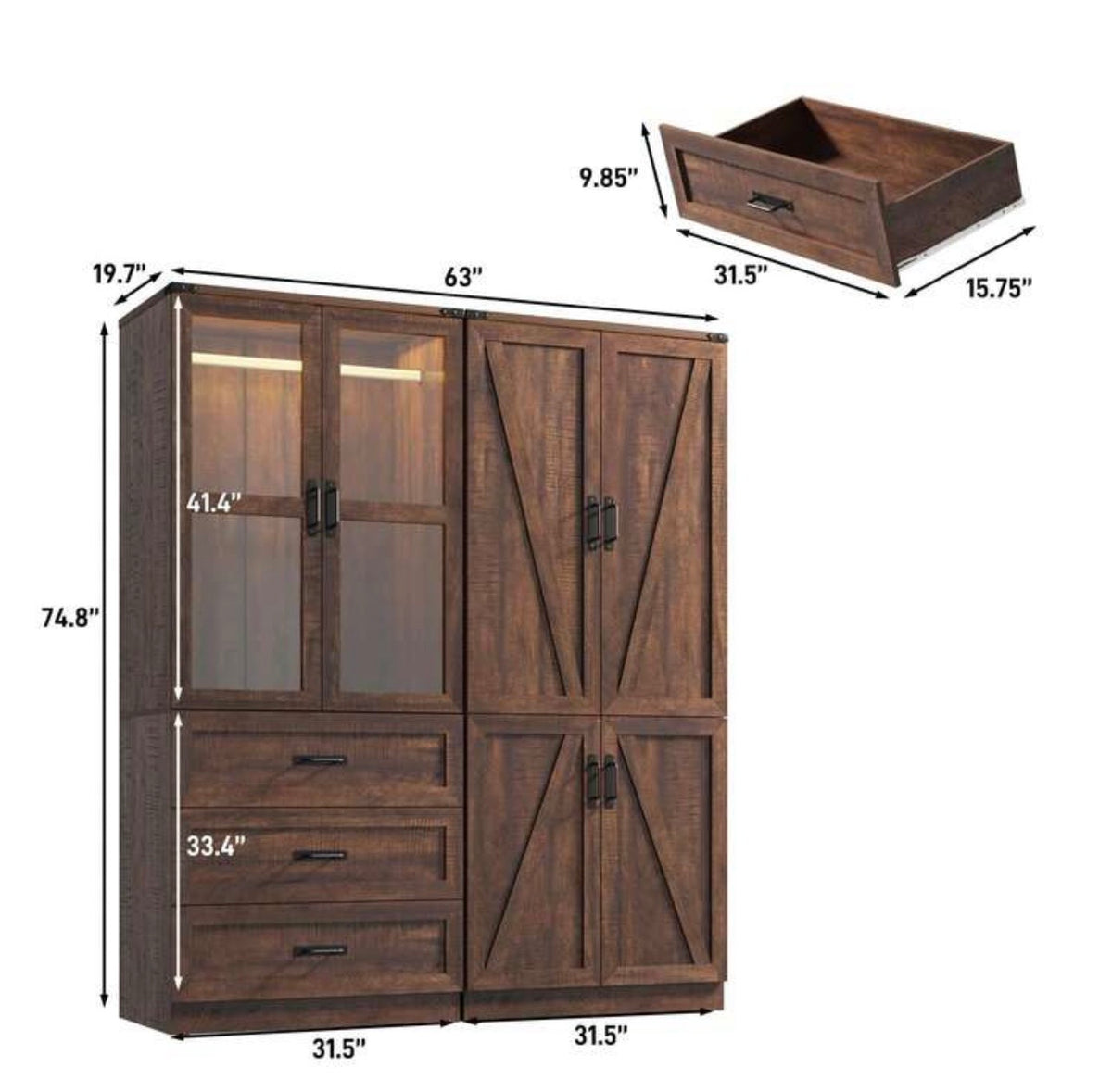 TidyLiving™ Modular Farmhouse Wardrobe with LED Lighting & Storage