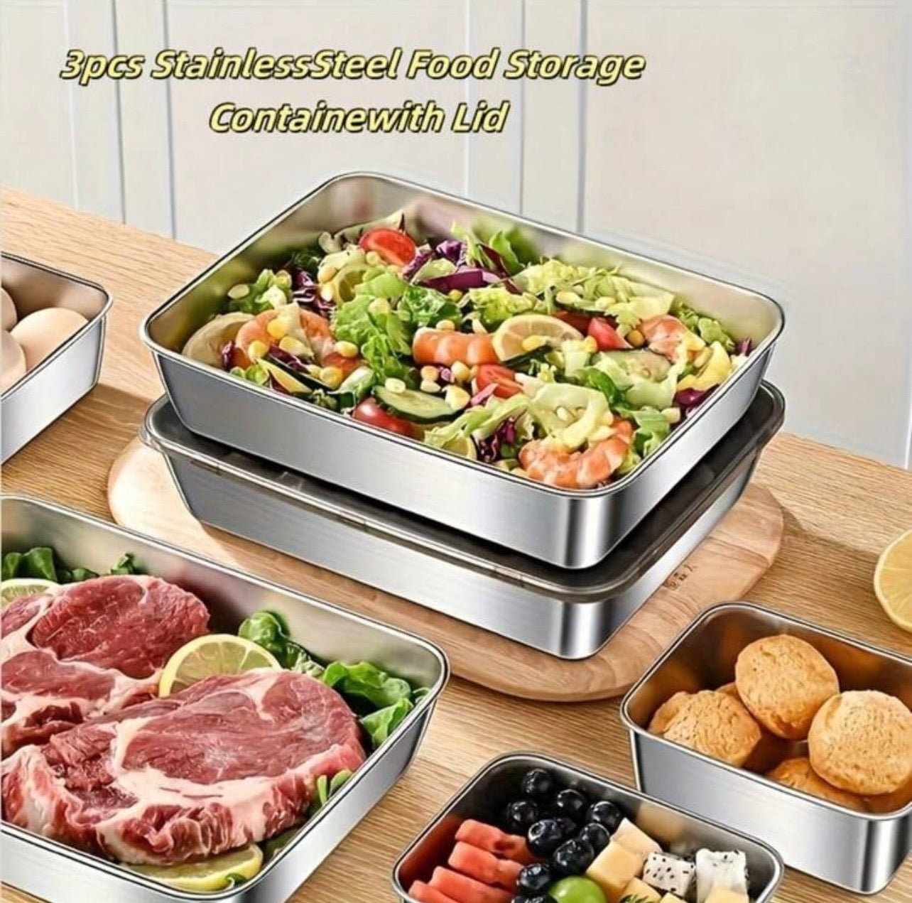 TidyLiving™ Stainless Steel Meal Prep & Food Storage Container Set (3-Piece)