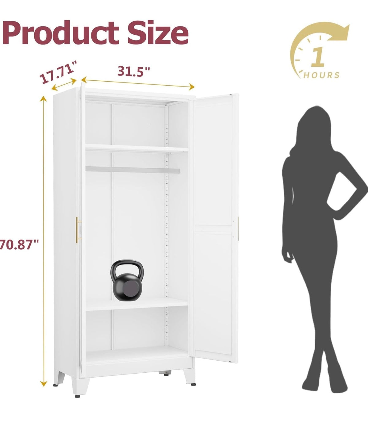 TidyLiving™ Aurelia 71” Freestanding Wardrobe with Adjustable Shelving & Hanging Rail