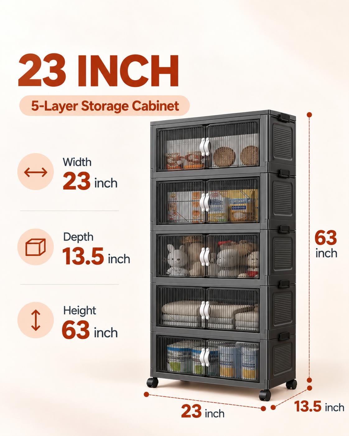 TidyLiving™ Foldable Stackable Storage Cabinet with Doors & Wheels