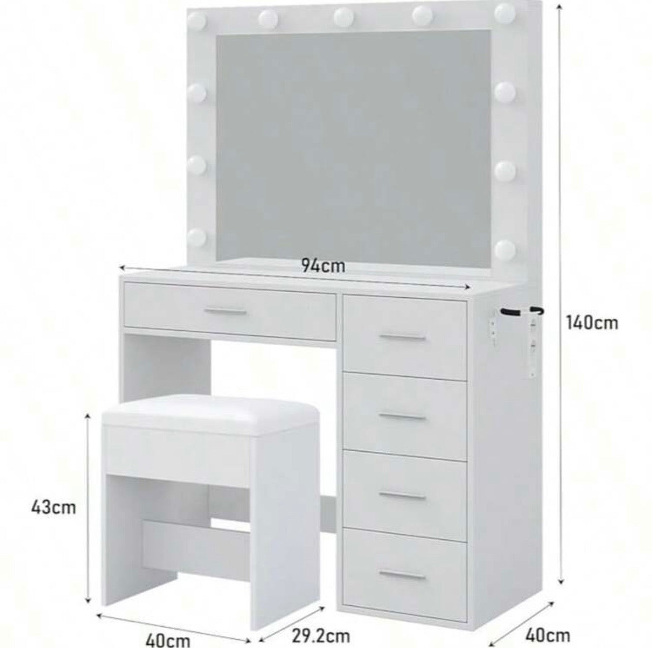 TidyLiving™ Hollywood LED Makeup Vanity with Mirror, 5 Drawers & Stool