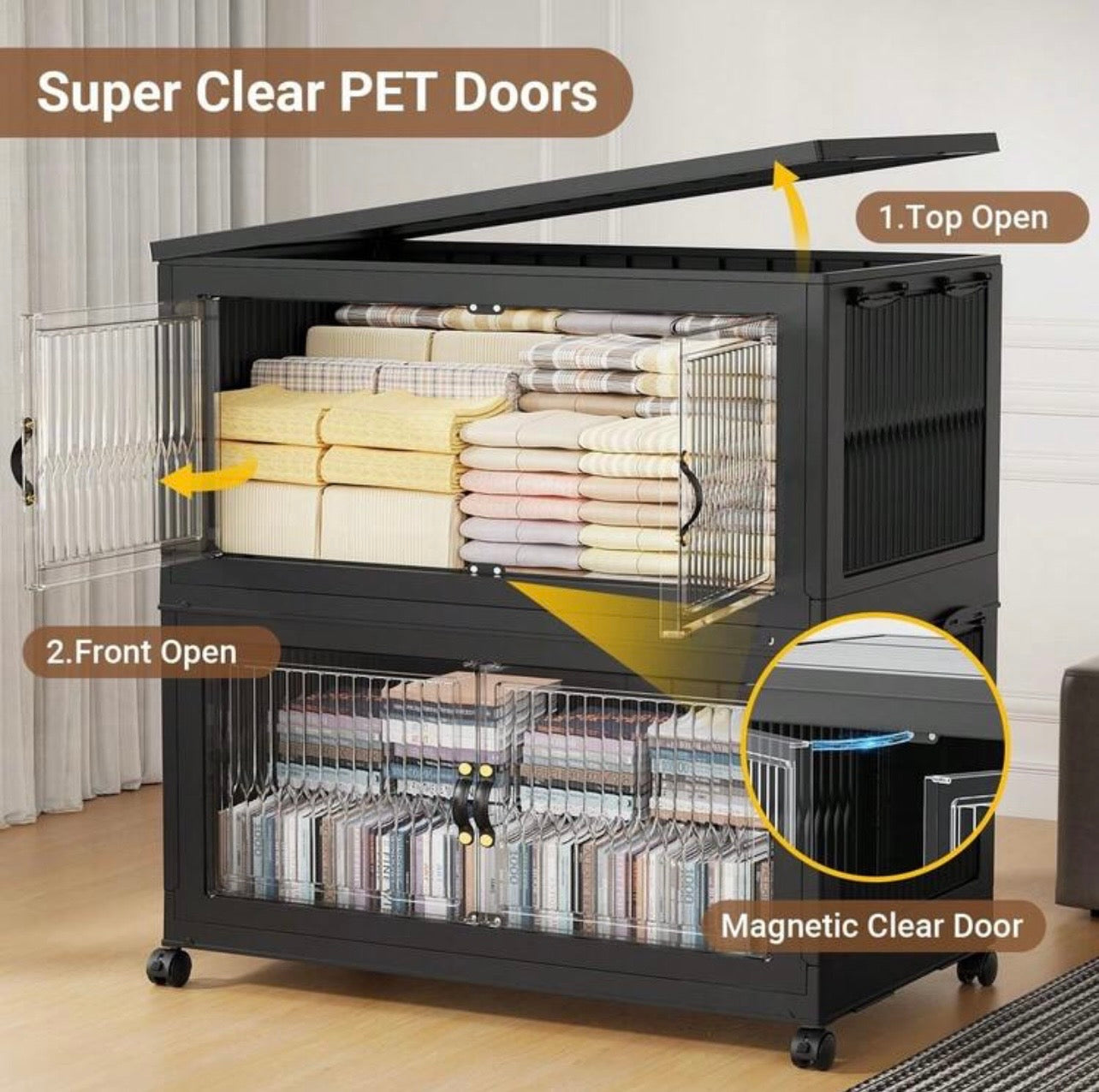 TidyLiving™ Foldable Stackable Storage Cabinet with Doors & Wheels (Multi-Tier Organizer)