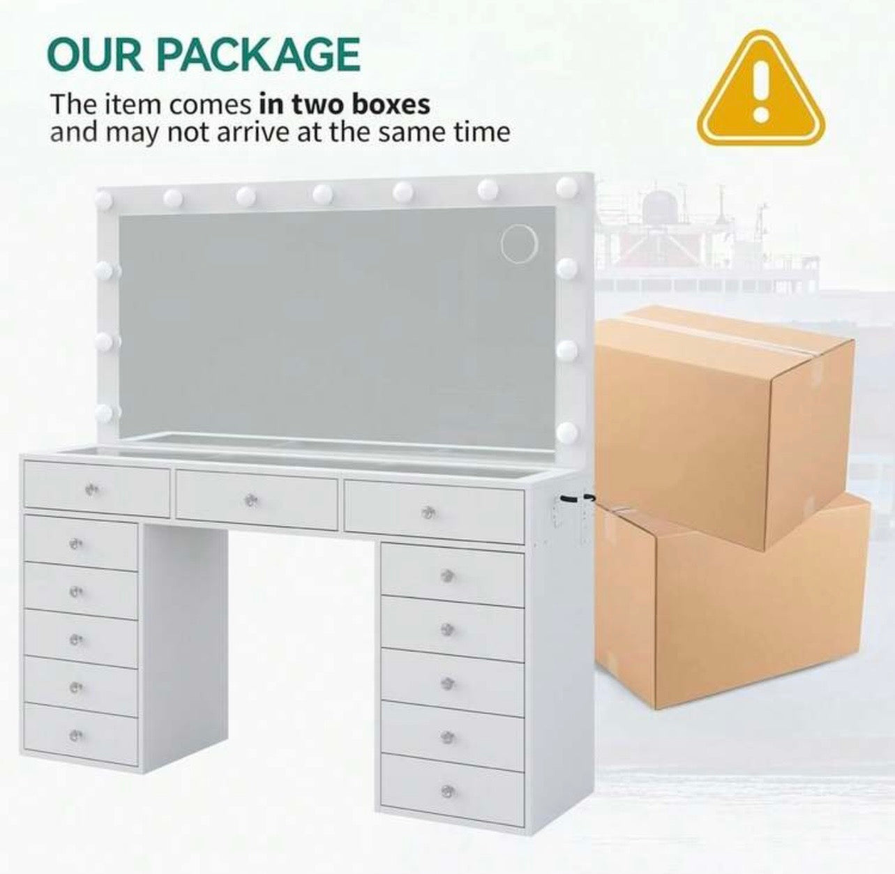 TidyLiving™ Luxury Hollywood Makeup Vanity with LED Lights & 13 Drawers