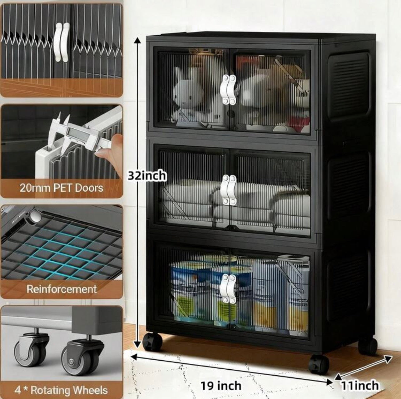 TidyLiving™ Extra Large Foldable Storage Cabinet – Stackable Organizer with Doors & Wheels