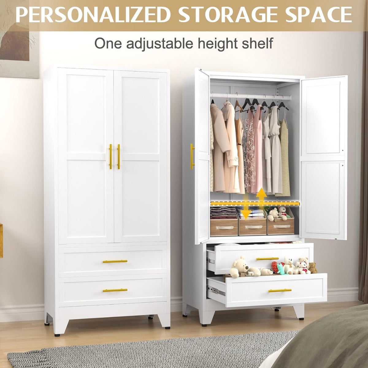 TidyLiving™ Aurelia 71” Freestanding Wardrobe with Adjustable Shelving & Hanging Rail