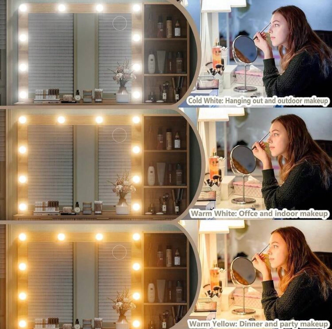 TidyLiving™ 47” Fluted Makeup Vanity with LED Mirror, 7 Drawers & Glass Top