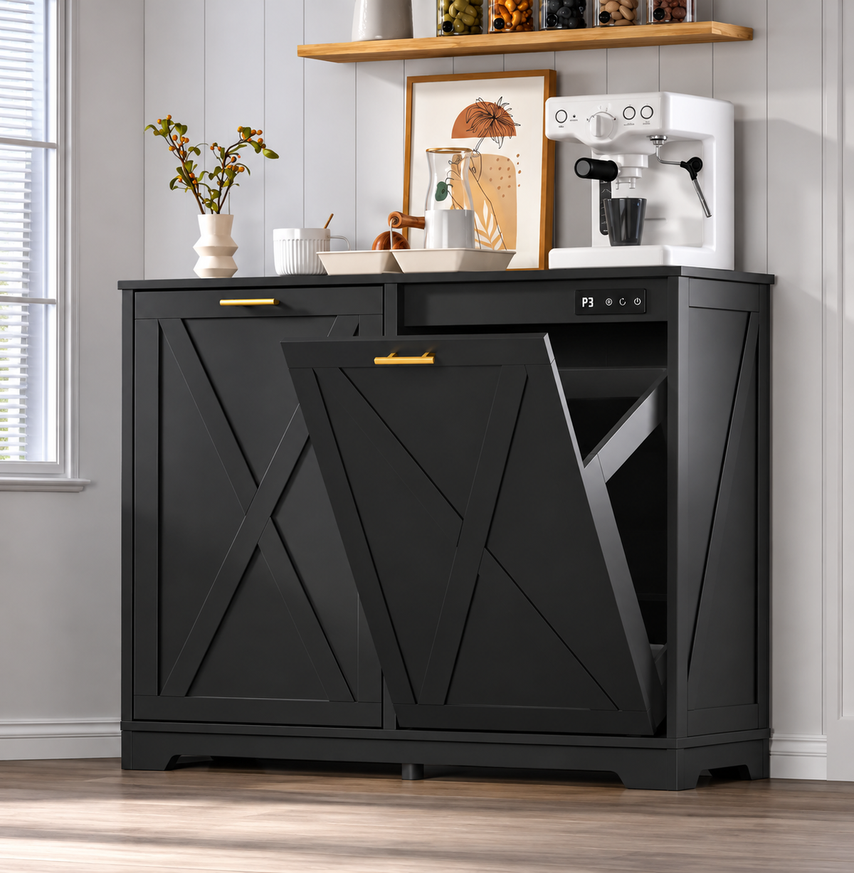 TidyLiving™ Double Tilt-Out Trash Can Cabinet with Concealed Storage