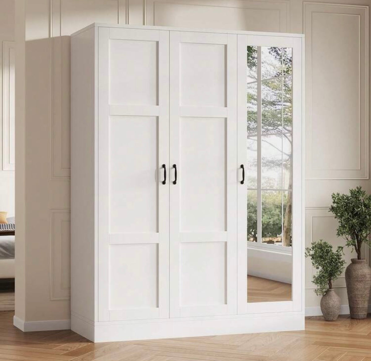 TidyLiving™ 3-Door Wardrobe with Full-Length Mirror, Hanging Rod & Adjustable Storage