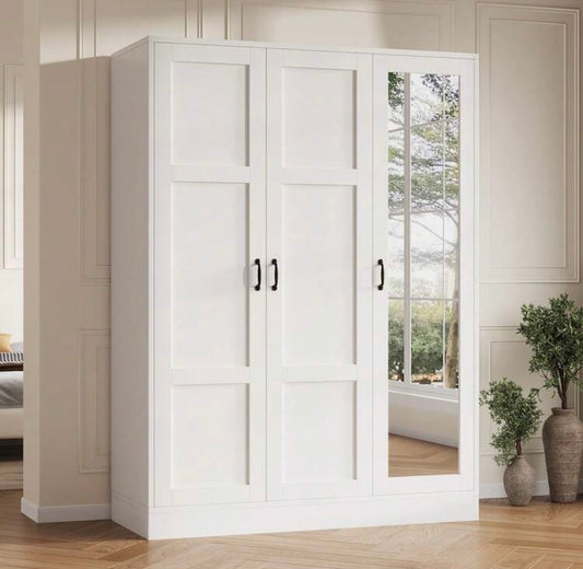 TidyLiving™ 3-Door Wardrobe with Full-Length Mirror, Hanging Rod & Adjustable Storage