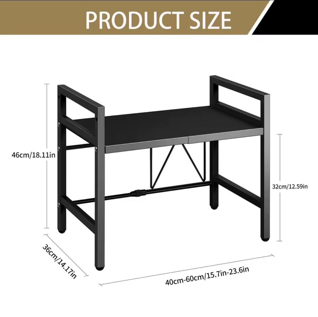 TidyLiving™ Expandable Microwave Shelf – Adjustable Kitchen Storage Rack with Hooks (Black)