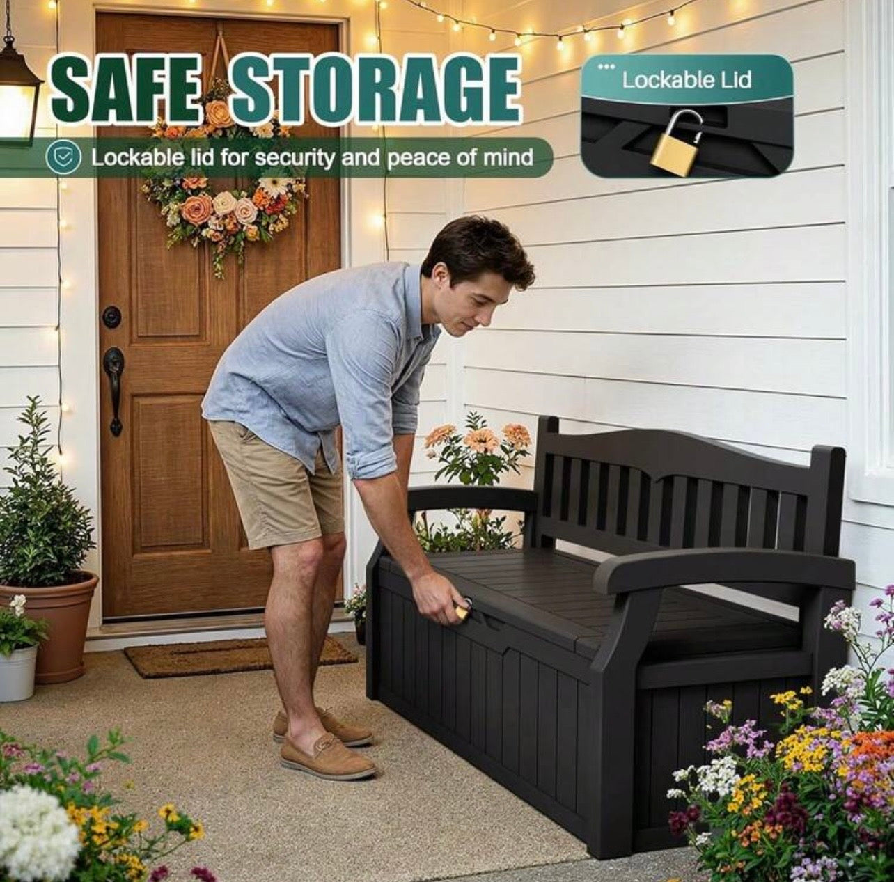 TidyLiving™ Outdoor Storage Bench – 80 Gallon Lockable Patio Storage Seat