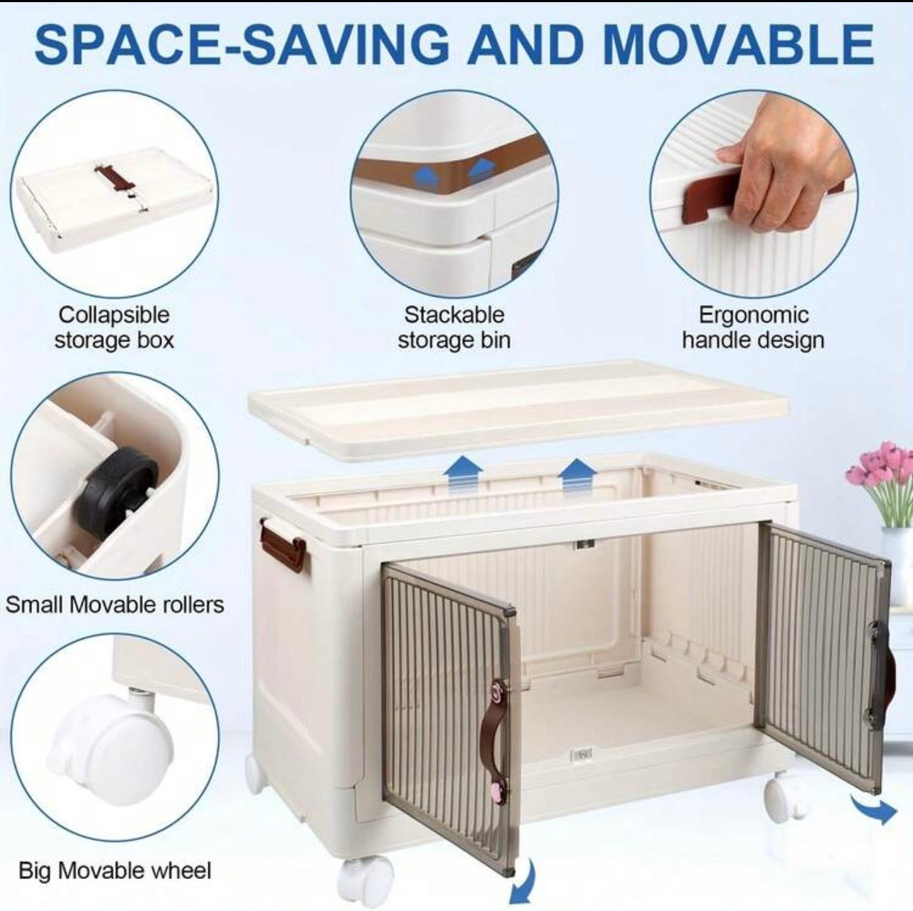 TidyLiving™ Extra Large Foldable Storage Cabinet – Stackable Organizer with Doors & Wheels