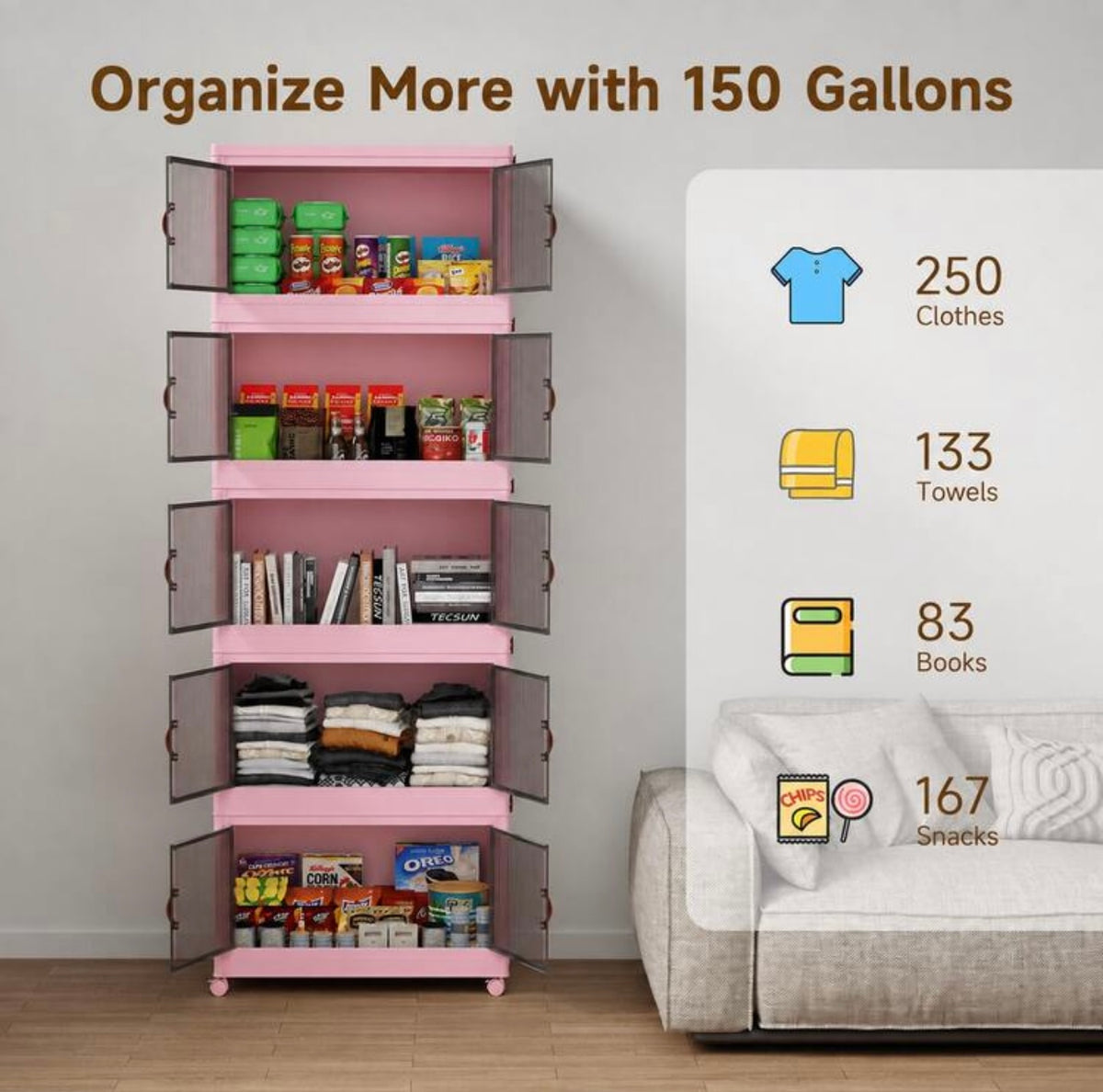TidyLiving™ Foldable Stackable Storage Cabinet with Doors & Wheels