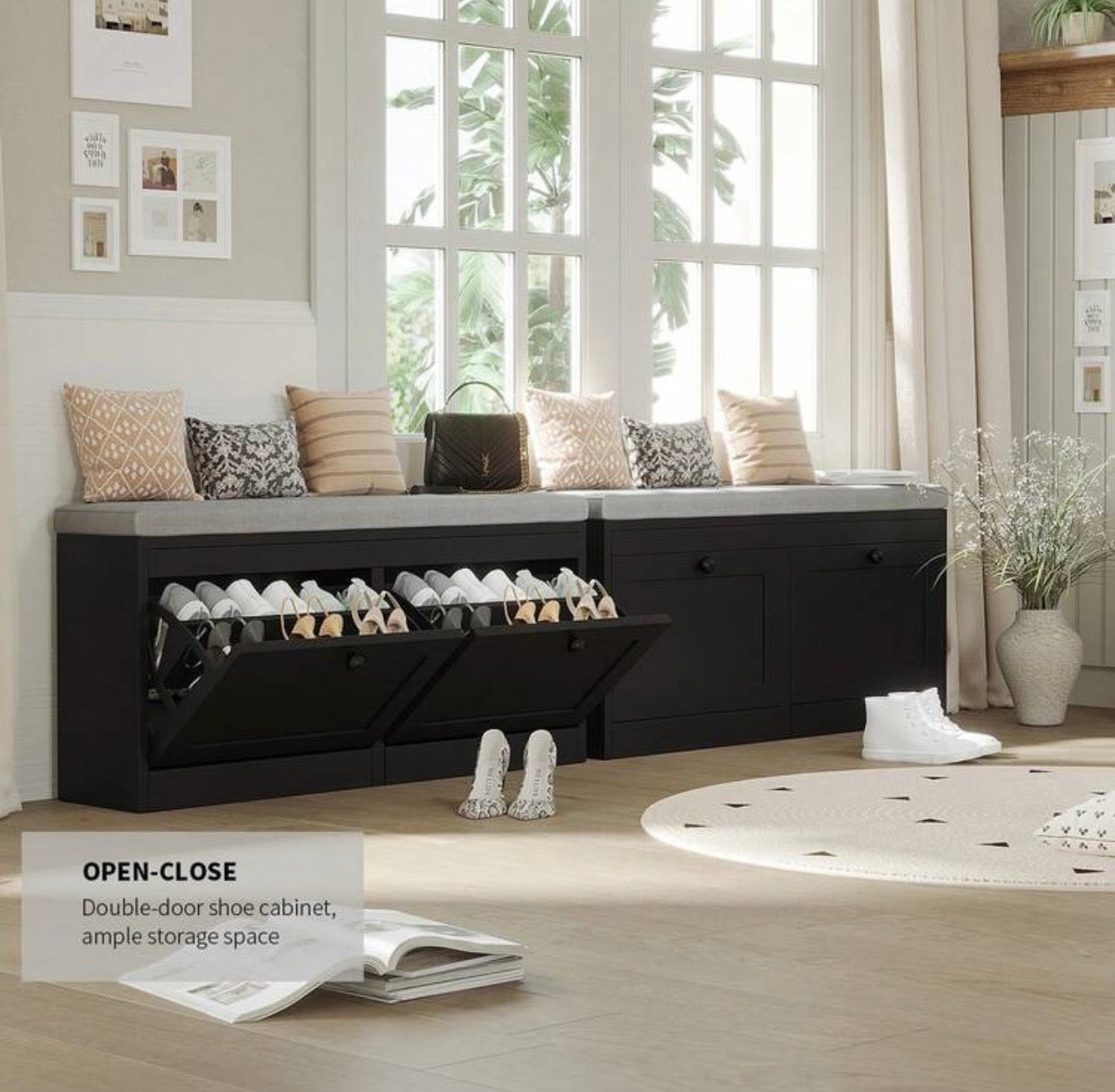 TidyLiving™ Shoe Storage Bench with Cushion & Hidden Flip-Drawer Cabinet