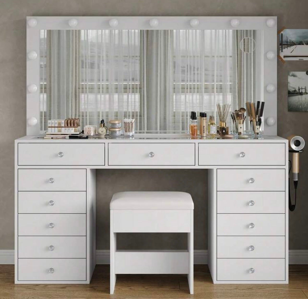 TidyLiving™ Luxury Hollywood Makeup Vanity with LED Lights & 13 Drawers