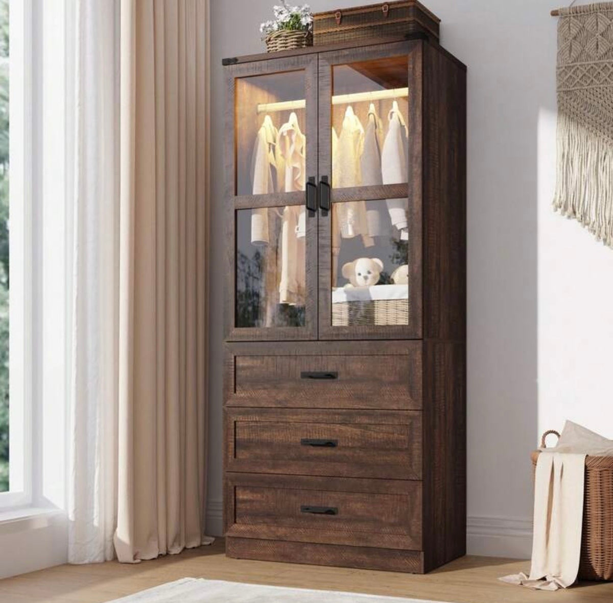 TidyLiving™ Modular Farmhouse Wardrobe with LED Lighting & Storage