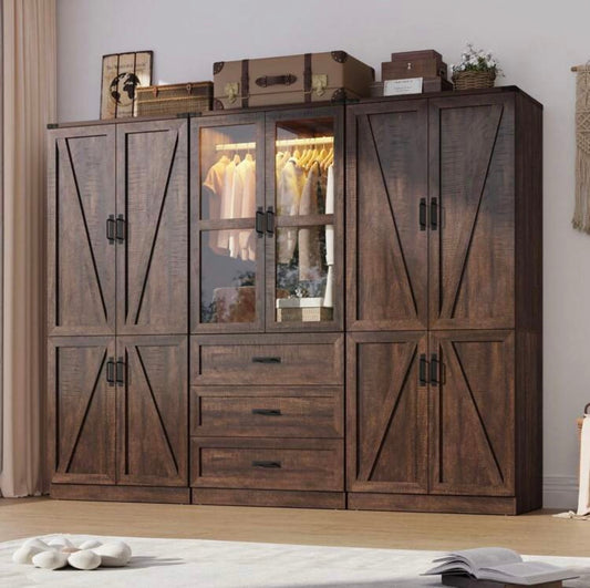 TidyLiving™ Modular Farmhouse Wardrobe with LED Lighting & Storage