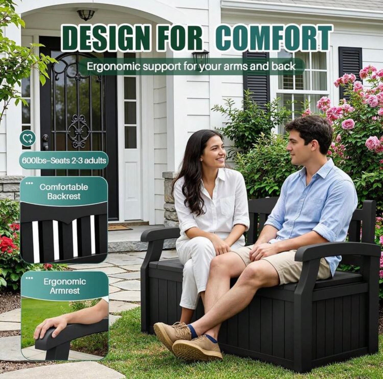 TidyLiving™ Outdoor Storage Bench – 80 Gallon Lockable Patio Storage Seat