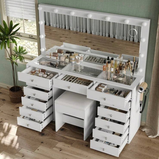 TidyLiving™ Luxury Hollywood Makeup Vanity with LED Lights & 13 Drawers