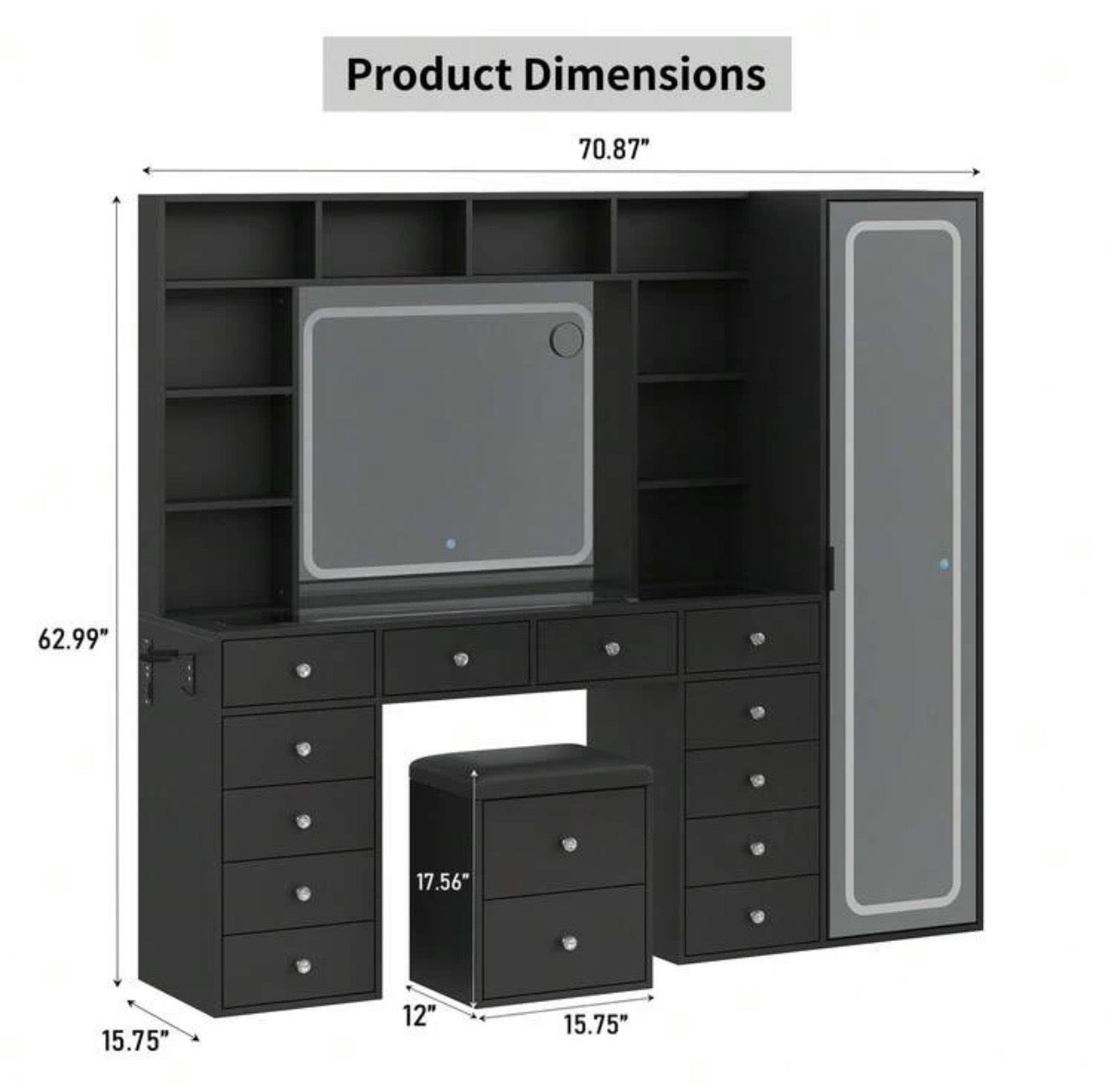 TidyLiving™ Luxury LED Makeup Vanity with Full-Length Mirror & Storage