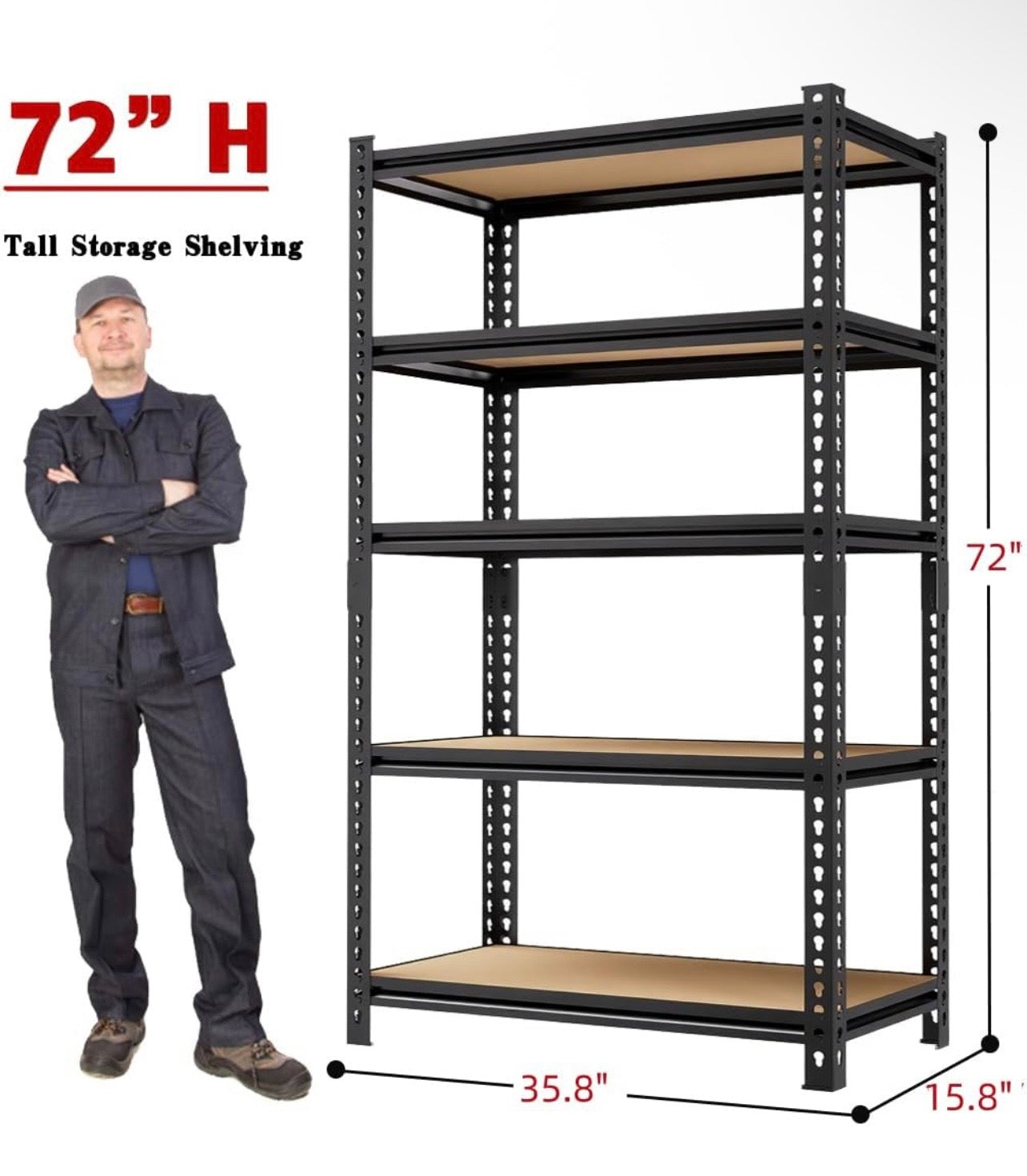 TidyLiving™ Heavy Duty Storage Rack (60” / 72”) – 5 Tier Adjustable Shelving
