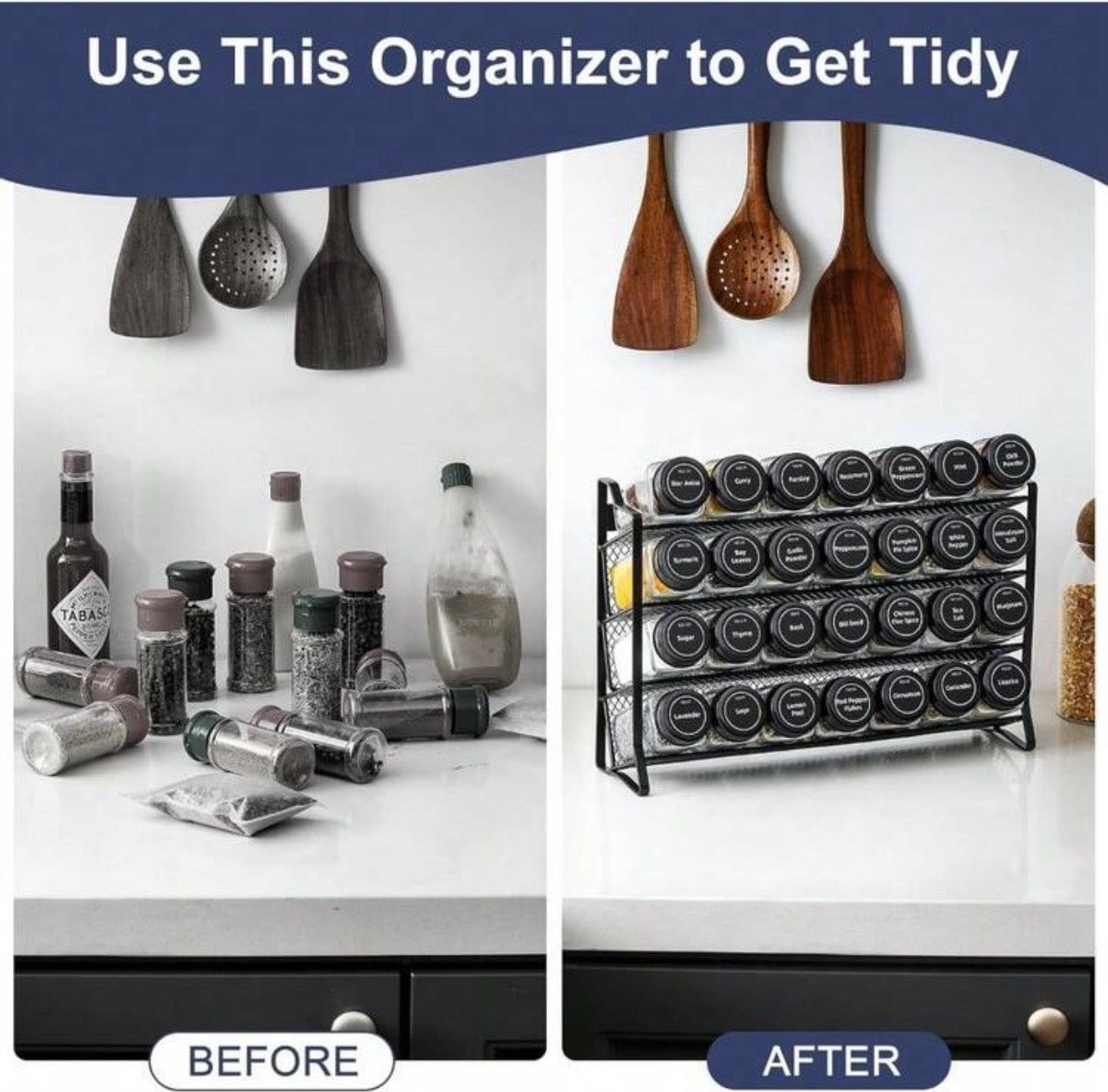 TidyLiving™ 28-Jar Spice Rack Organizer Set – Countertop Kitchen Seasoning Storage Rack