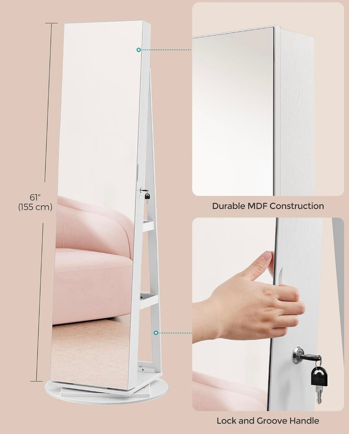 TidyLiving™ 3-in-1 Full-Length Mirror Jewelry Cabinet with 360° Swivel Storage