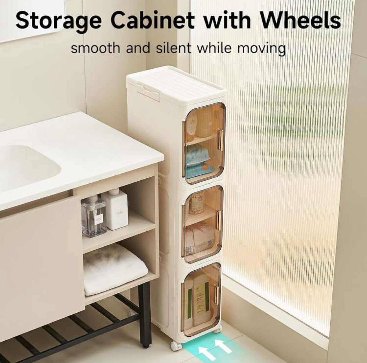 TidyLiving™ Premium Slim Storage Cabinet with Clear Doors & Wheels