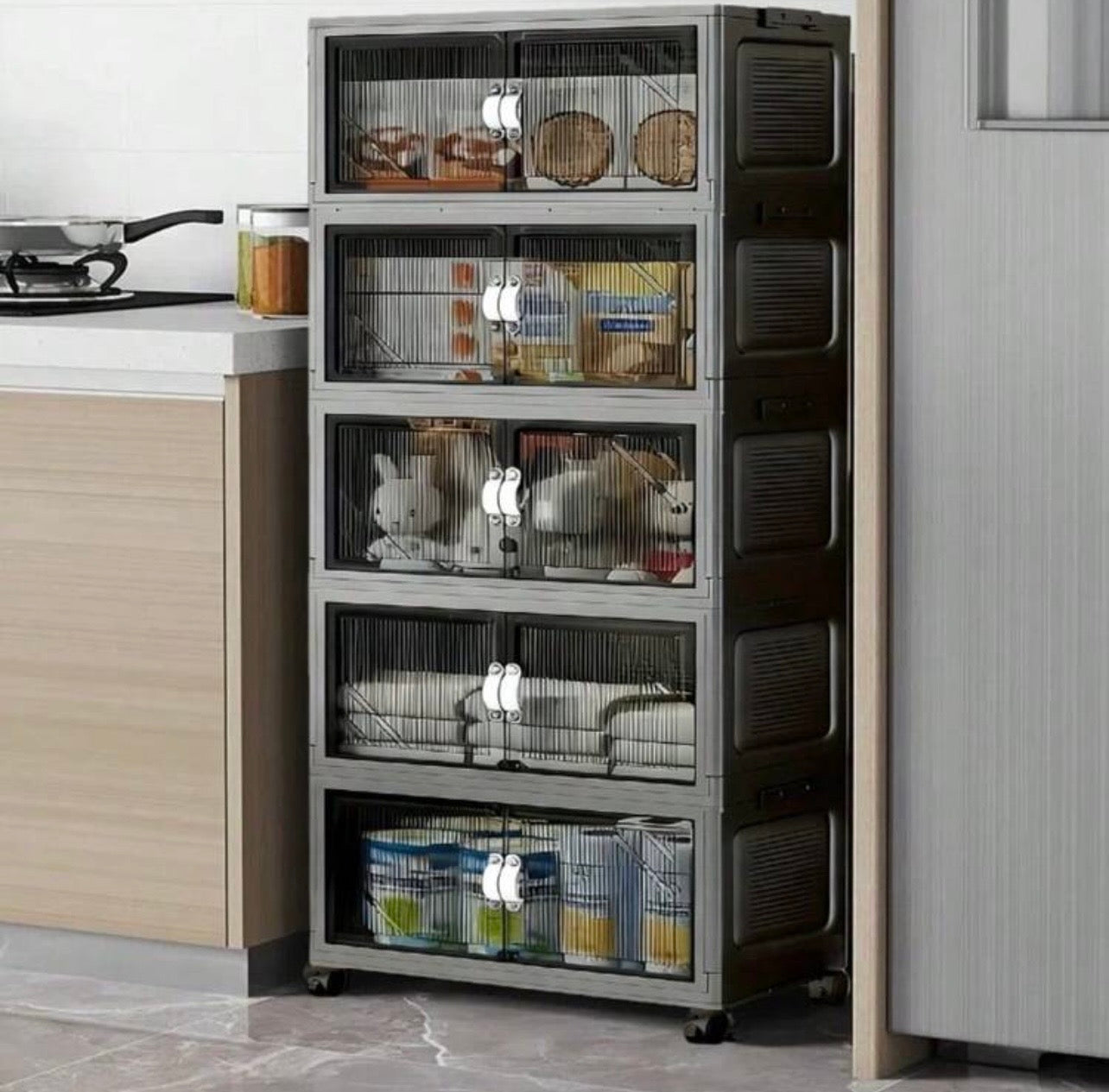 TidyLiving™ Extra Large Foldable Storage Cabinet – Stackable Organizer with Doors & Wheels