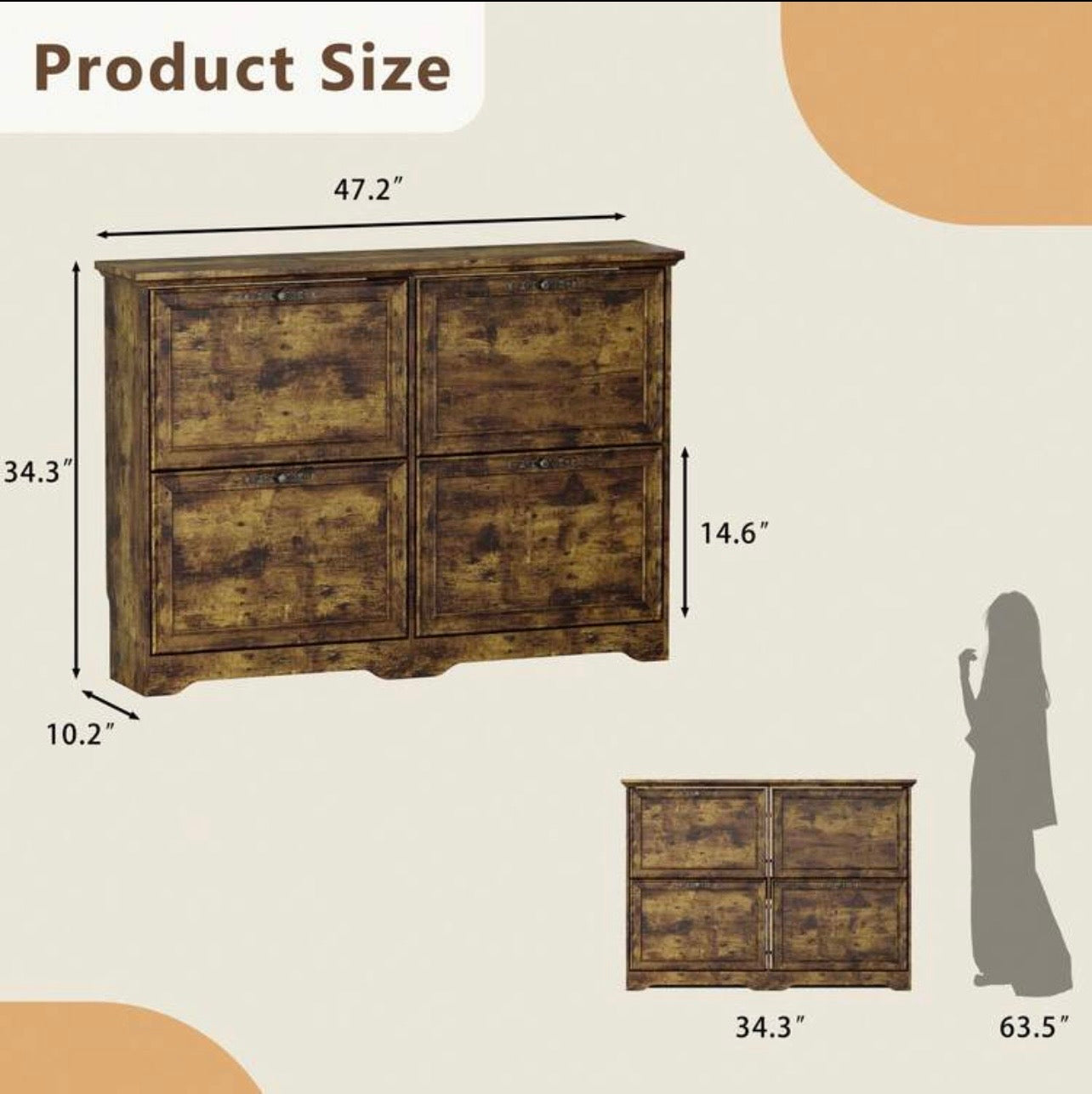 TidyLiving™ Rustic Flip-Door Shoe Storage Cabinet – Space Saving Entryway Organizer