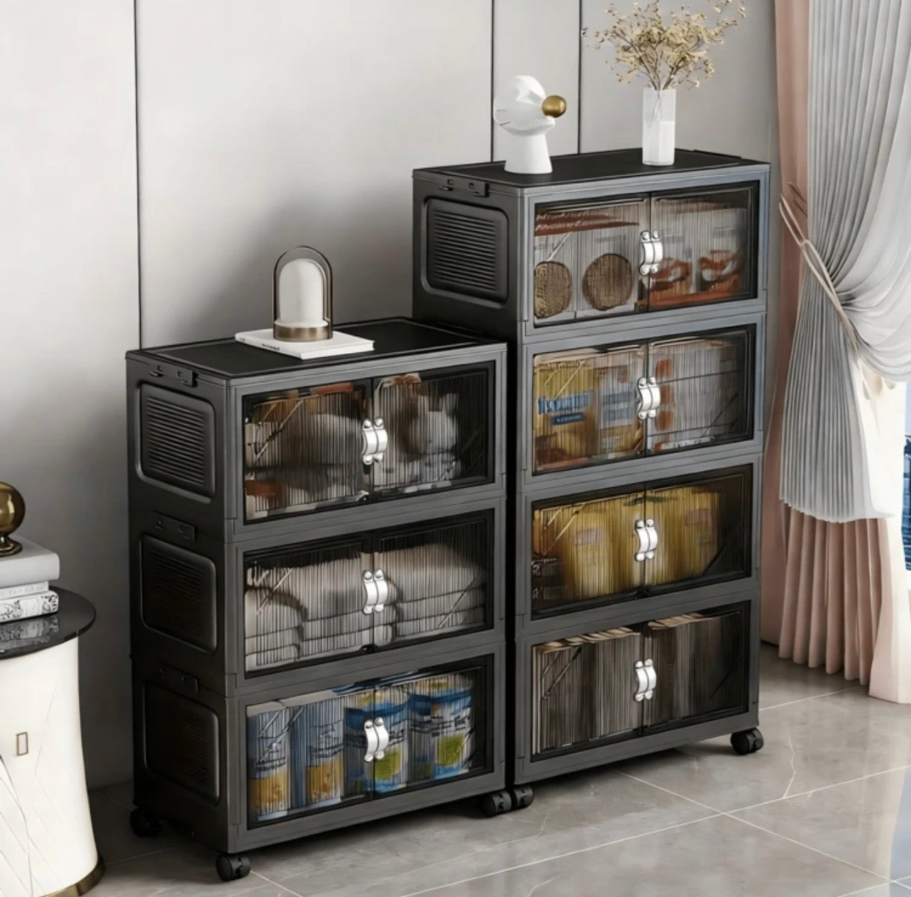 TidyLiving™ Extra Large Foldable Storage Cabinet – Stackable Organizer with Doors & Wheels