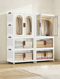 TidyLiving™ Foldable Wardrobe Storage Cabinet with Hanging Closet, Clear Doors & Wheels