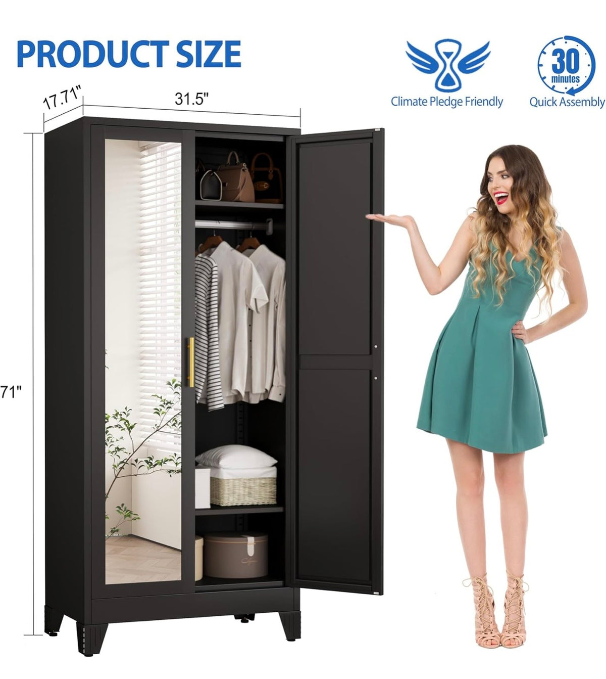 TidyLiving™ Aurelia 71” Freestanding Wardrobe with Adjustable Shelving & Hanging Rail
