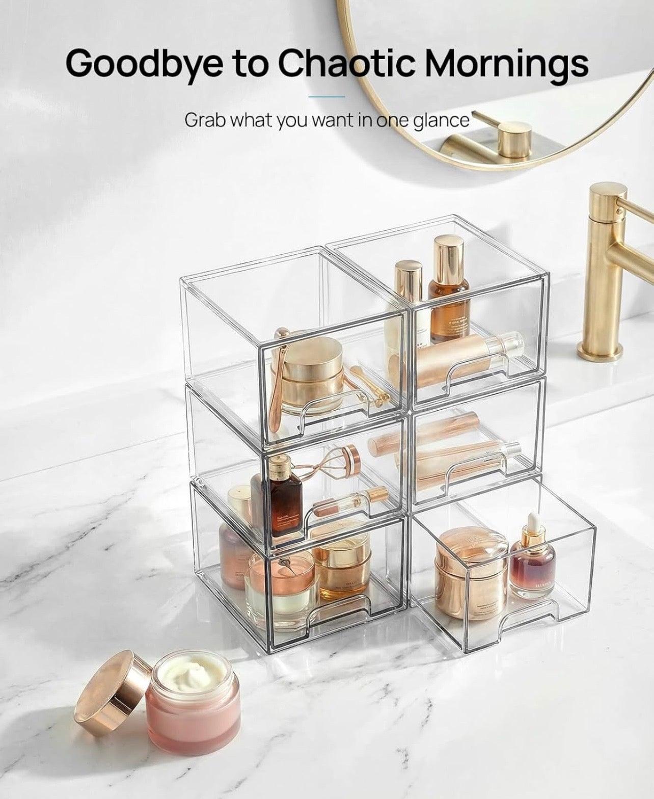 TidyLiving™ Stackable Clear Acrylic Storage Drawers – Modular Organizer Bins for Bathroom, Vanity, Kitchen & Pantry
