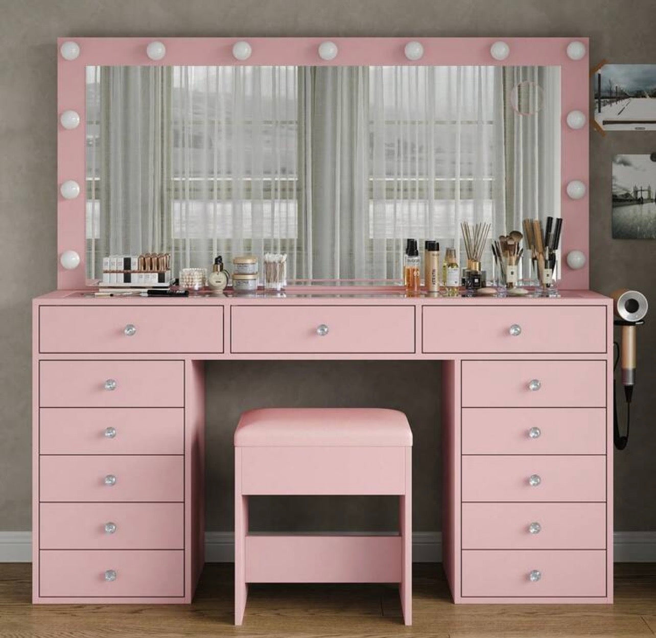 TidyLiving™ Luxury Hollywood Makeup Vanity with LED Lights & 13 Drawers