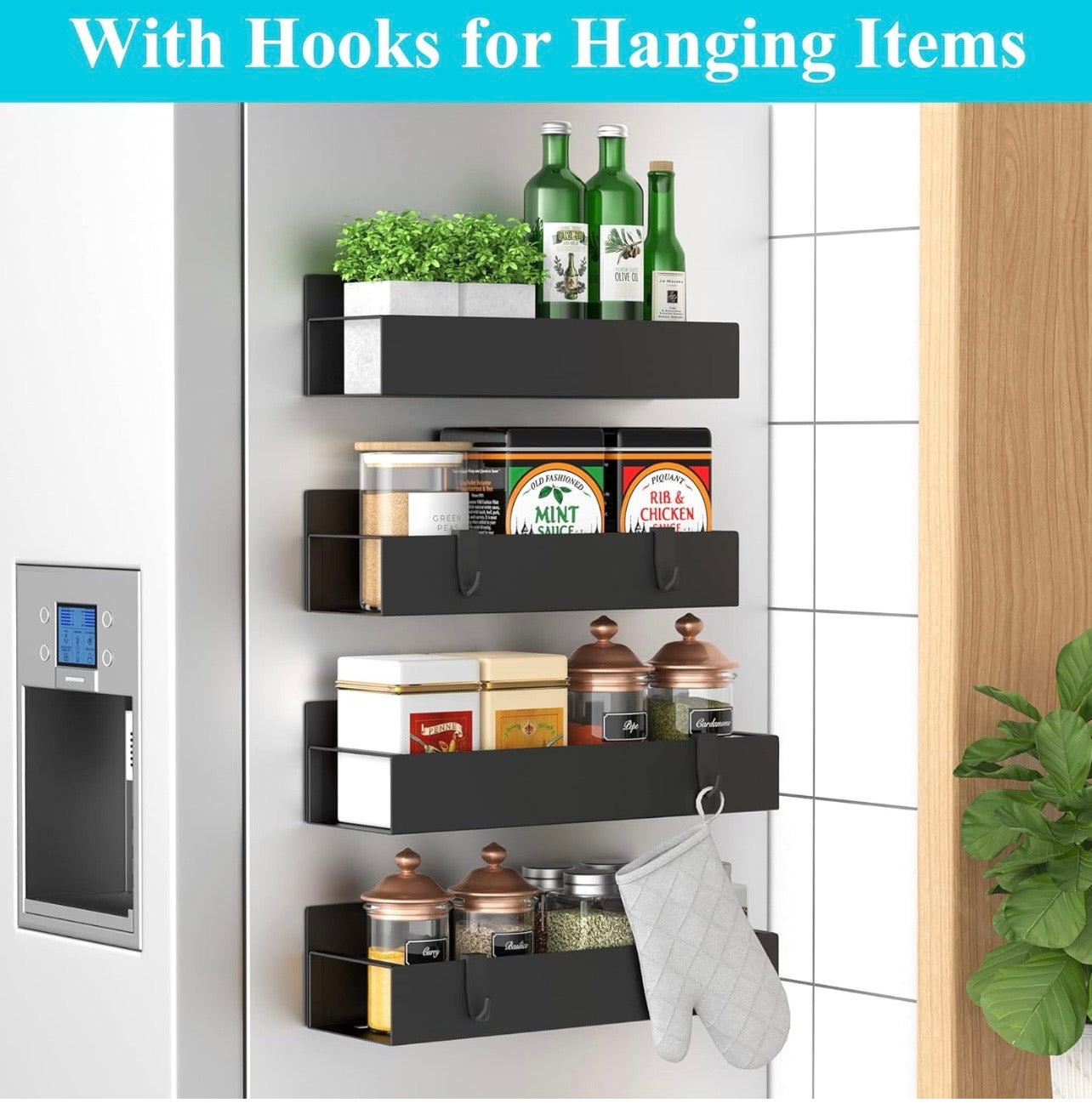 TidyLiving™ Magnetic Spice Organizer (4-Pack) – Heavy-Duty Metal Storage Rack for Fridge & Kitchen