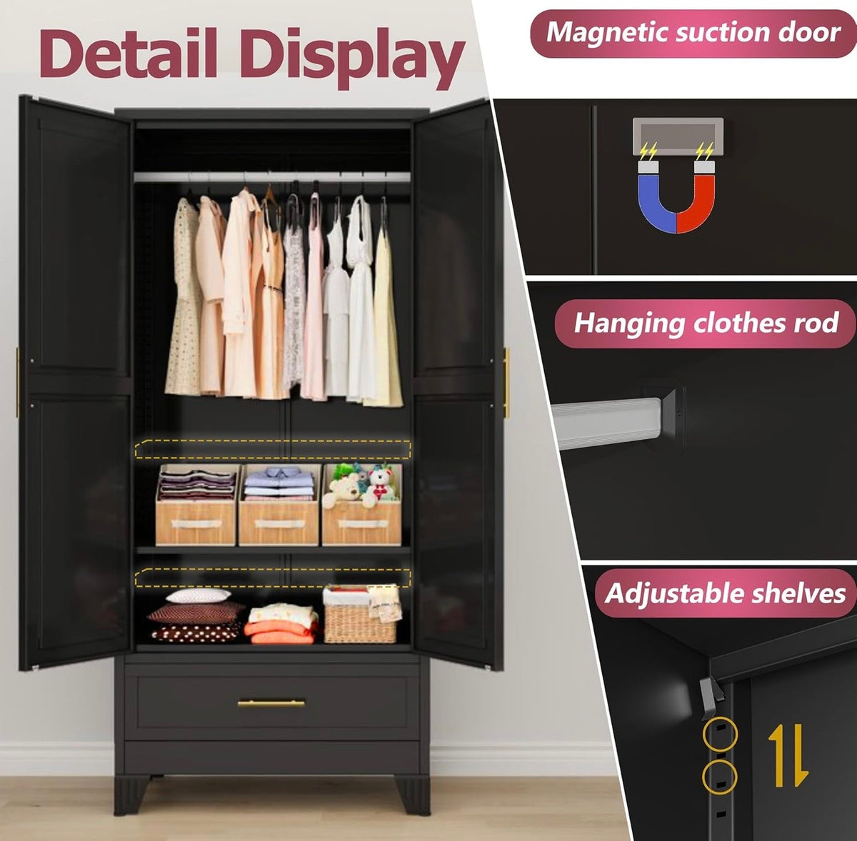 TidyLiving™ Aurelia 71” Freestanding Wardrobe with Adjustable Shelving & Hanging Rail