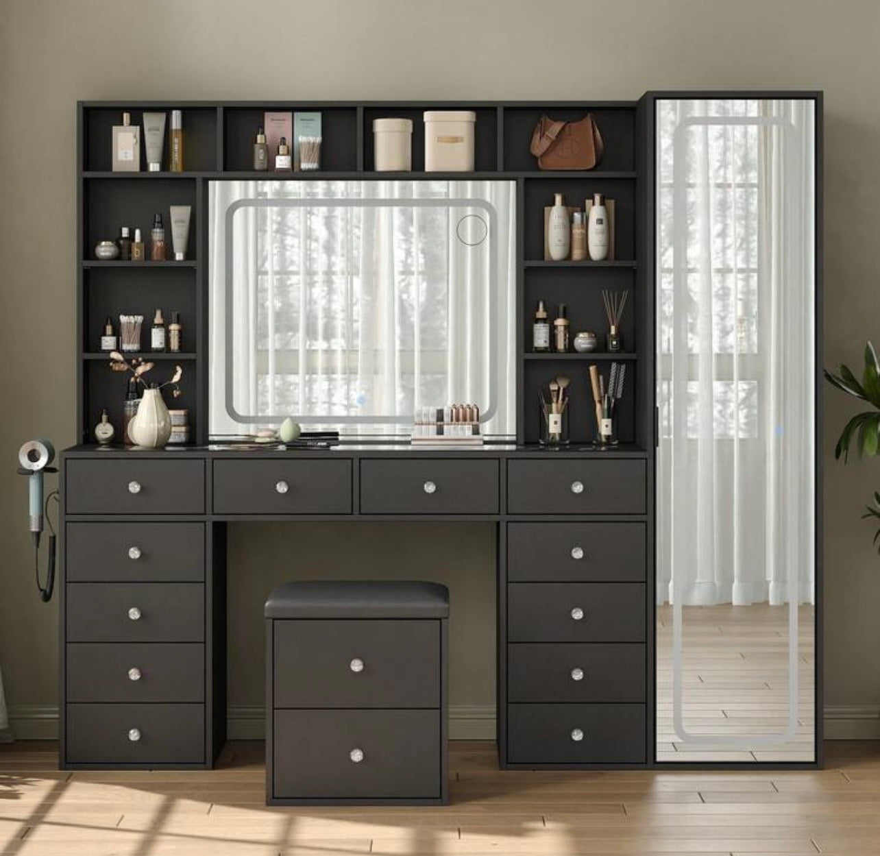 TidyLiving™ Luxury LED Makeup Vanity with Full-Length Mirror & Storage