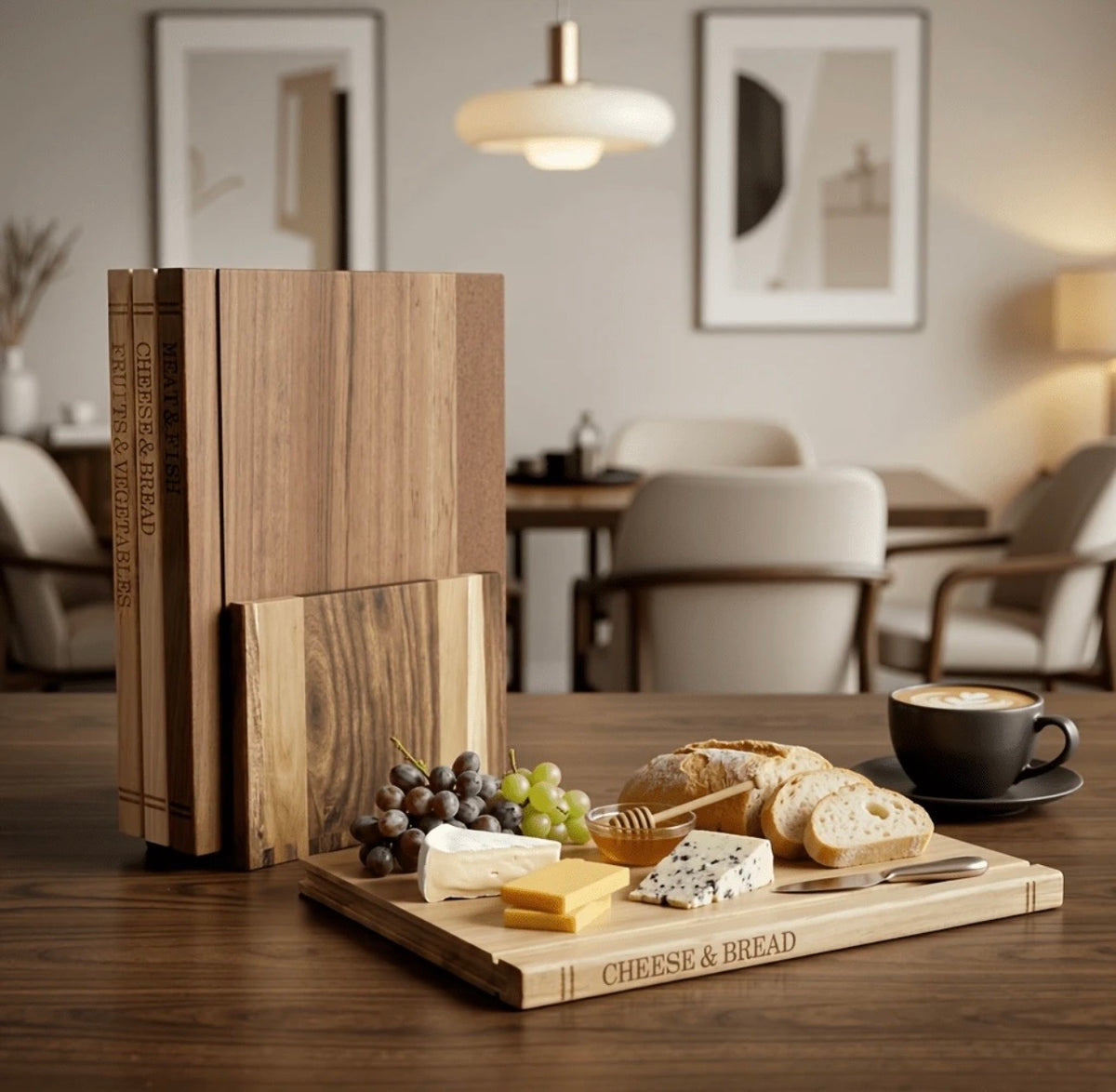 TidyLiving™ TrioPrep Cutting Board Set – 3-Piece Acacia Wood Boards with Storage Stand